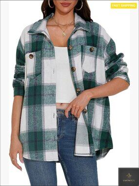 Vintage Plaid Shacket Button Down Flannel Oversized Long Sleeve Cowgirl Preppy
